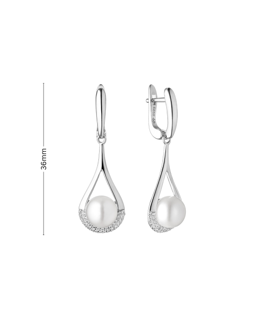 Серьги из серебра с жемчугом и цирконами