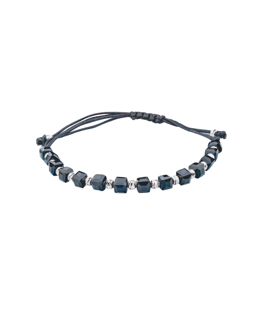 Melnā diega rokassprādze ar sudrabu un oniksiem