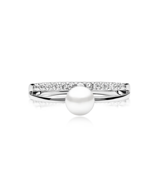 Серебряное кольцо с жемчугом и цирконами