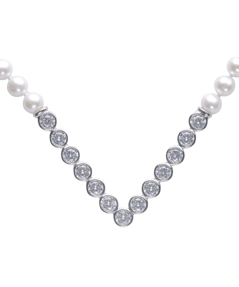 Perlų vėrinys su cirkoniais ir sidabru  - Goldinga