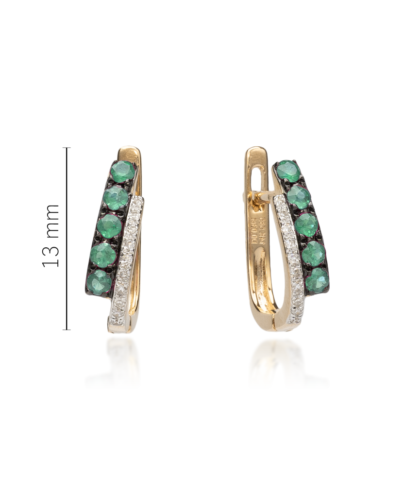 Dzeltena zelta auskari ar dimantiem un smaragdiem