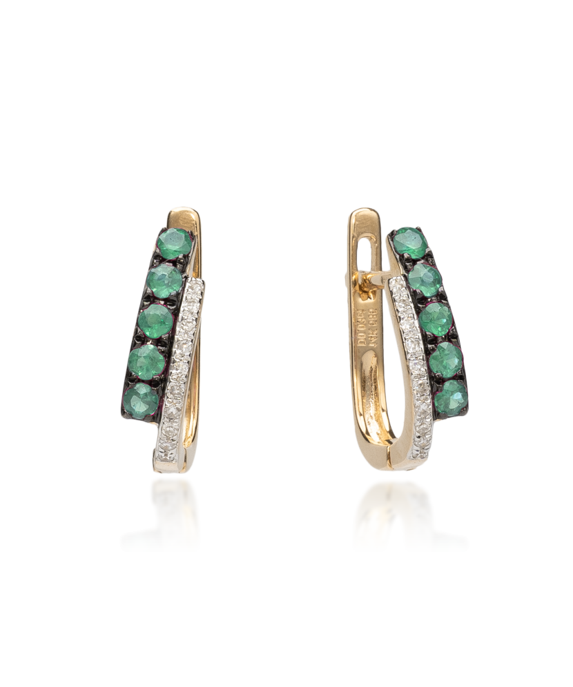 Dzeltena zelta auskari ar dimantiem un smaragdiem