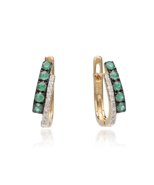 Dzeltena zelta auskari ar dimantiem un smaragdiem