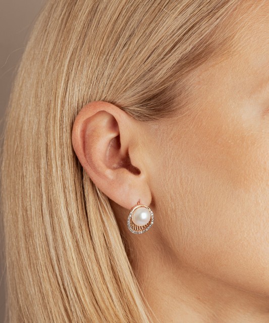 Zelta auskari ar pērlēm un cirkonijiem - Goldinga