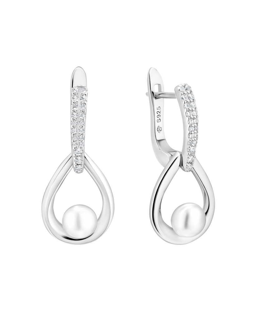 Sudraba auskari ar pērlēm un cirkonijiem