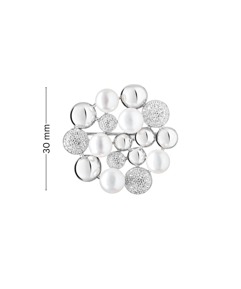 Серебряная брошь с жемчугом и цирконами