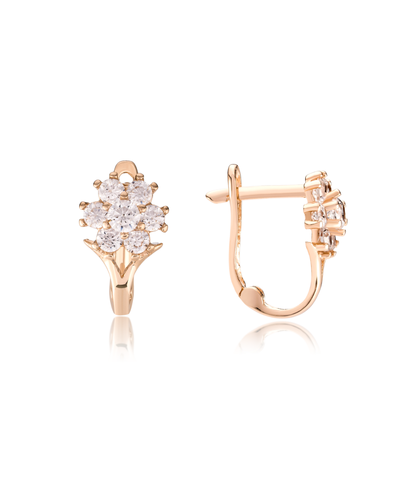 Золотые серьги с цирконами "Цветочки"
