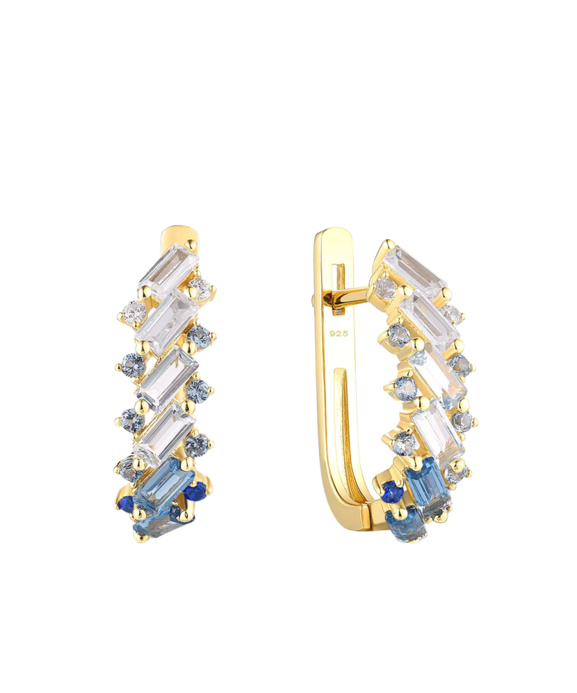 Серебряные позолоченные серьги со шпинелями и цирконами