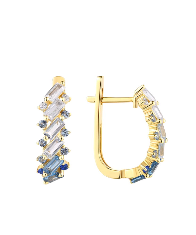 Серебряные позолоченные серьги со шпинелями и цирконами