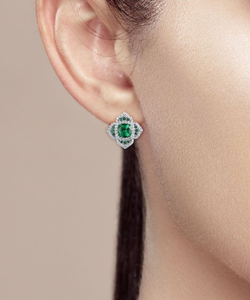 Серьги из серебра с цирконом и шпинели