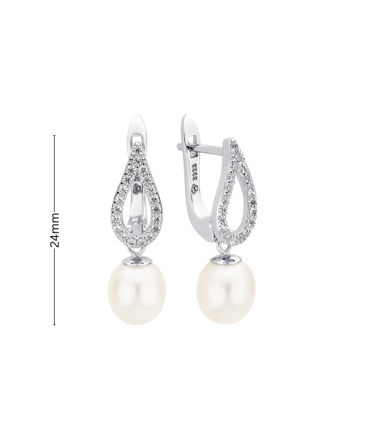 Sudraba auskari ar pērlēm un cirkonijiem