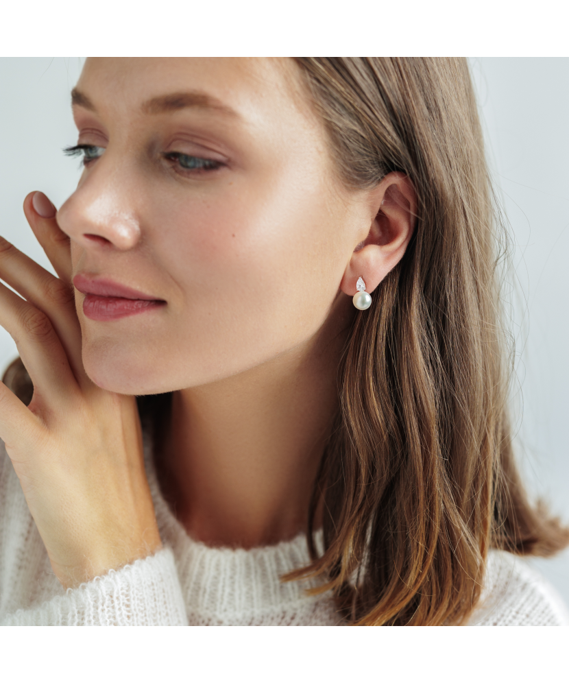 Sudraba auskari ar pērlēm un cirkonijiem