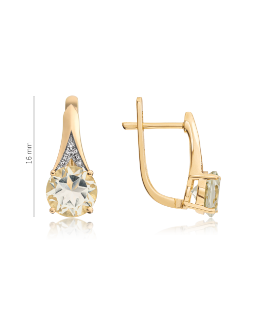 Серьги из желтого золота с бриллиантами и зеленым аметистом