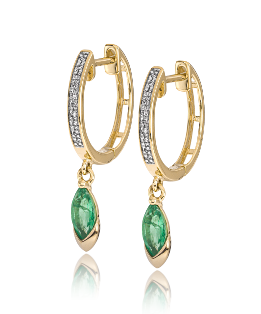 Dzeltena zelta auskari ar dimantiem un smaragdiem