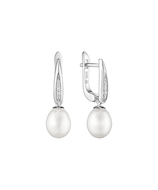 Sudraba auskari ar pērlēm un cirkonijiem