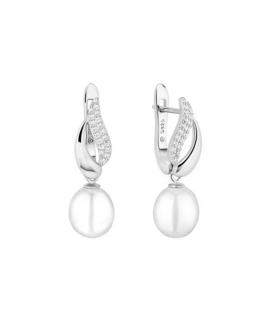 Sudraba auskari ar pērlēm un cirkonijiem