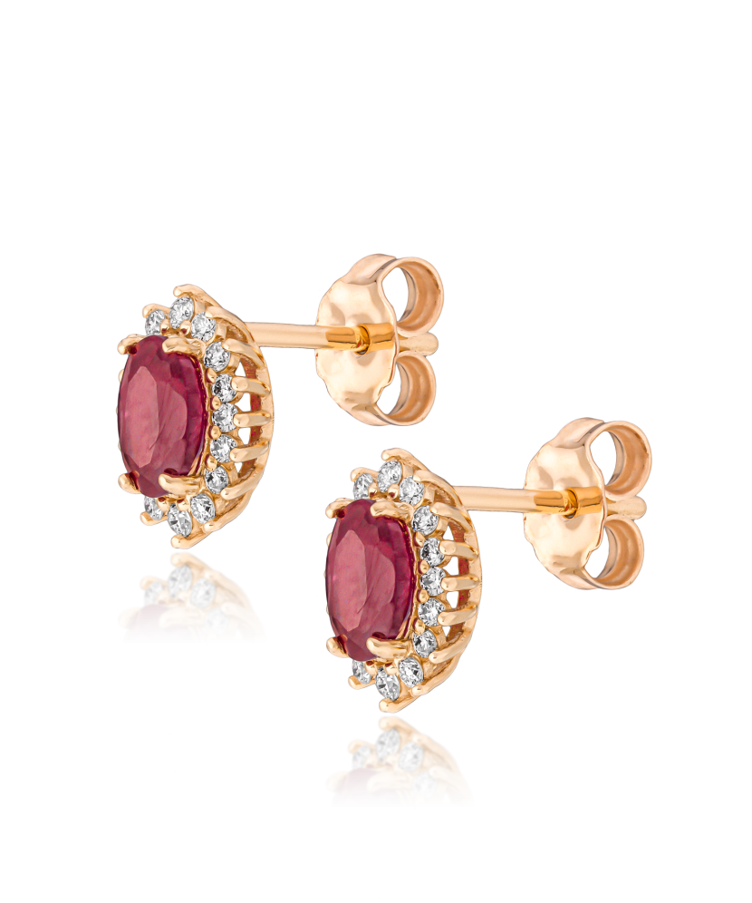 Zelta auskari ar dimantiem un rubīniem