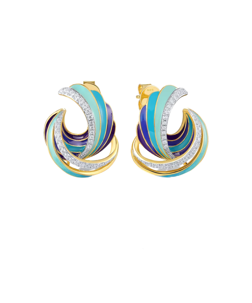 Apzeltīti sudraba auskari ar emalju un cirkonijiem