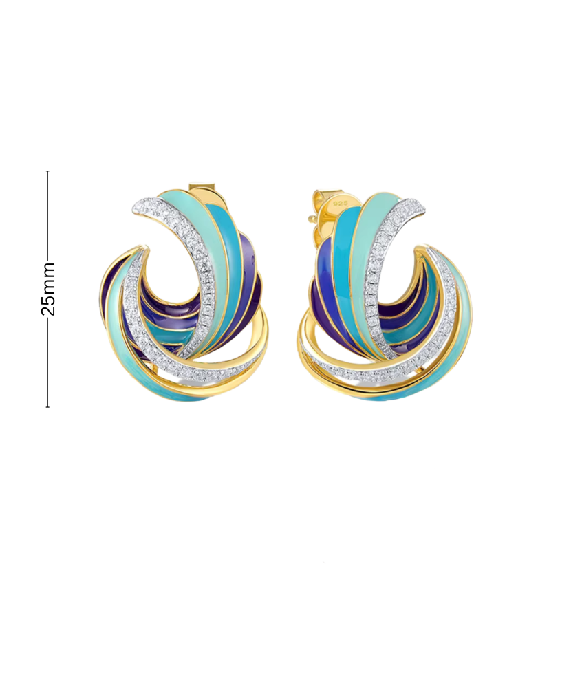 Apzeltīti sudraba auskari ar emalju un cirkonijiem