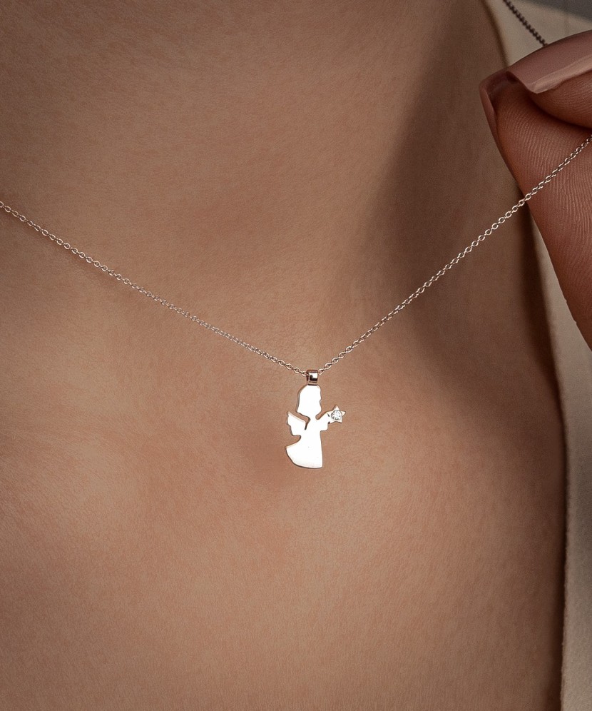 Baltā Zelta ķēdīte ar briljanta piekariņu