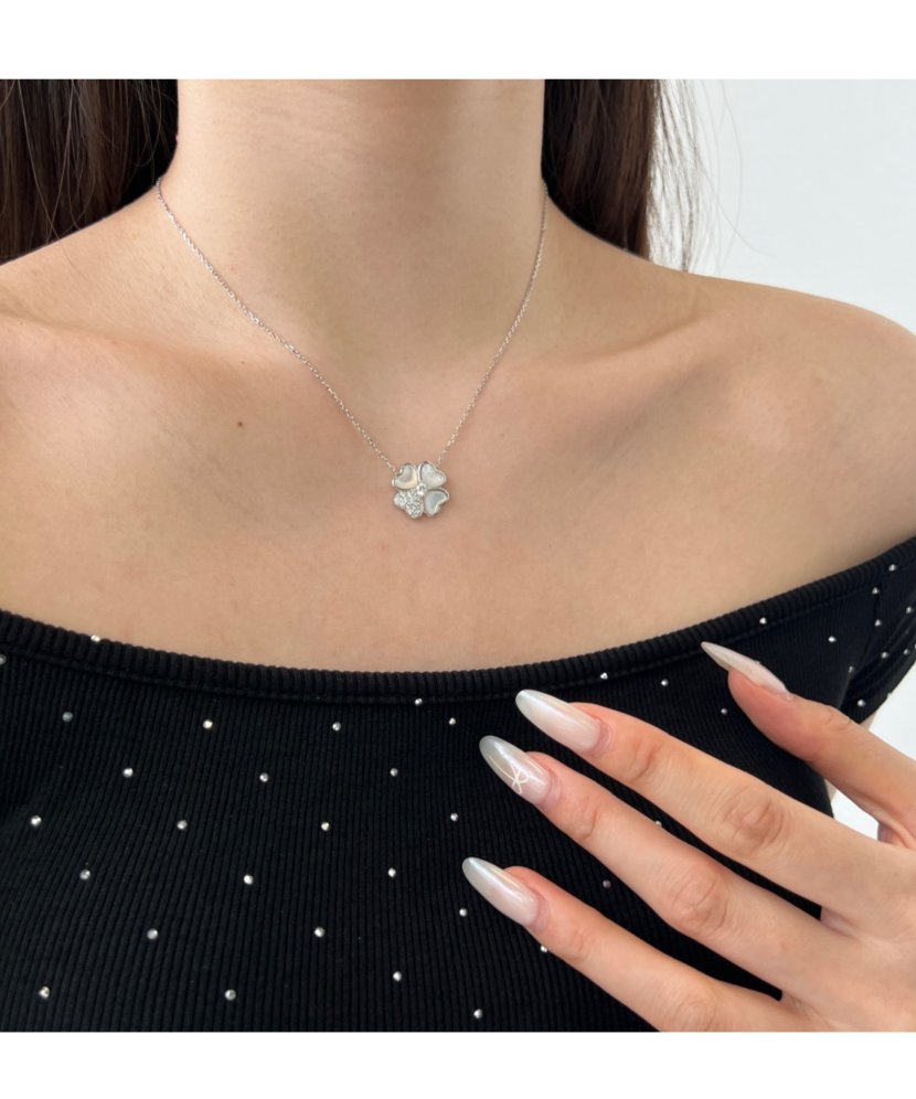 Sudraba ķēdīte ar cirkoniem un perlamutru