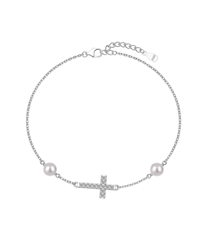 Sudraba rokassprādze ar pērlēm un cirkonijiem