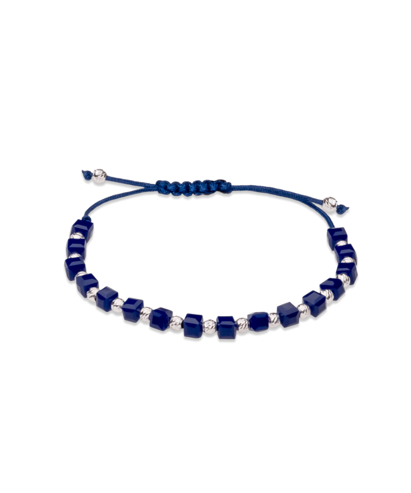 Браслет из черной нити с серебром и ониксом