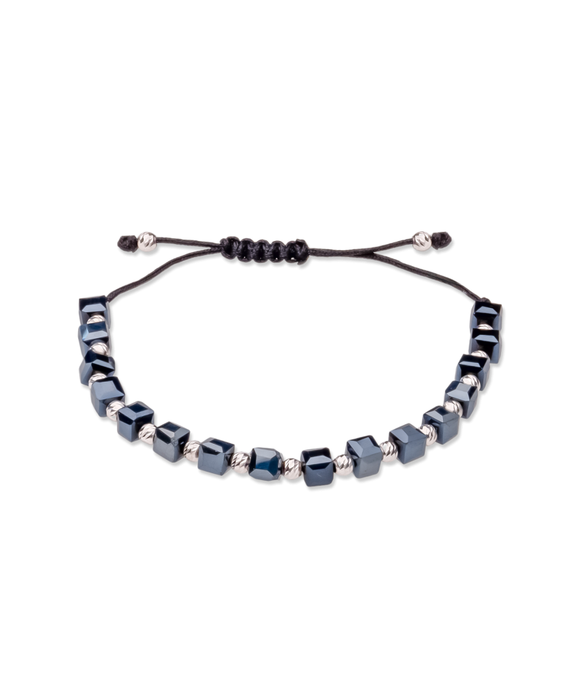 Melnā diega rokassprādze ar sudrabu un hematītu