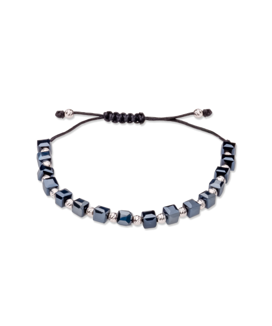 Melnā diega rokassprādze ar sudrabu un hematītu