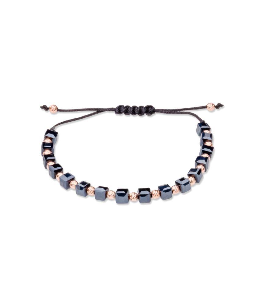 Браслет из черной нити с серебром и гематитами