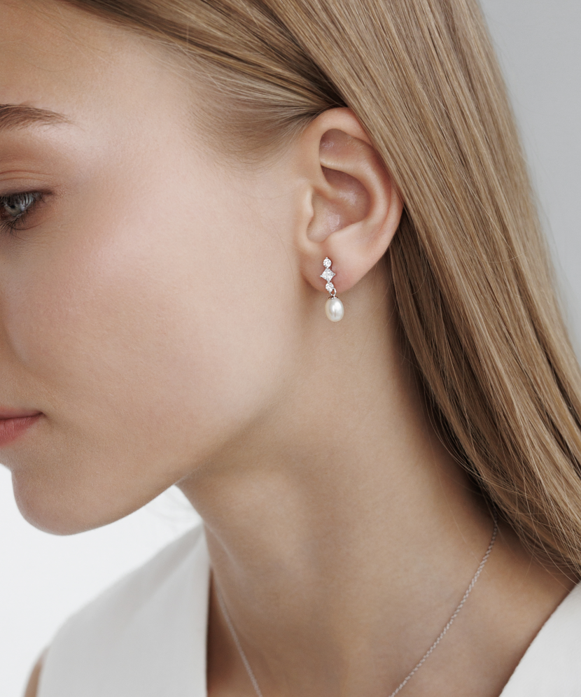 Серьги из серебра с жемчугом и цирконами