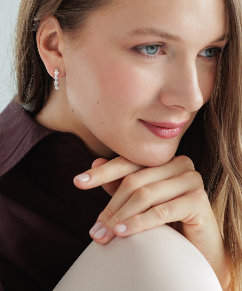 Sudraba auskari ar pērlēm un cirkonijiem