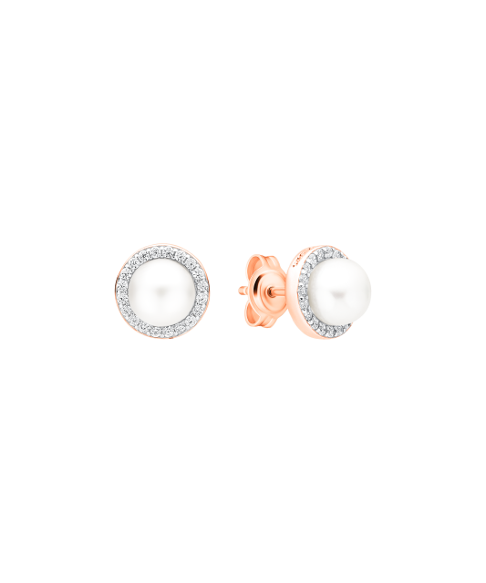 Apzeltīti sudraba auskari ar pērlēm un cirkonijiem