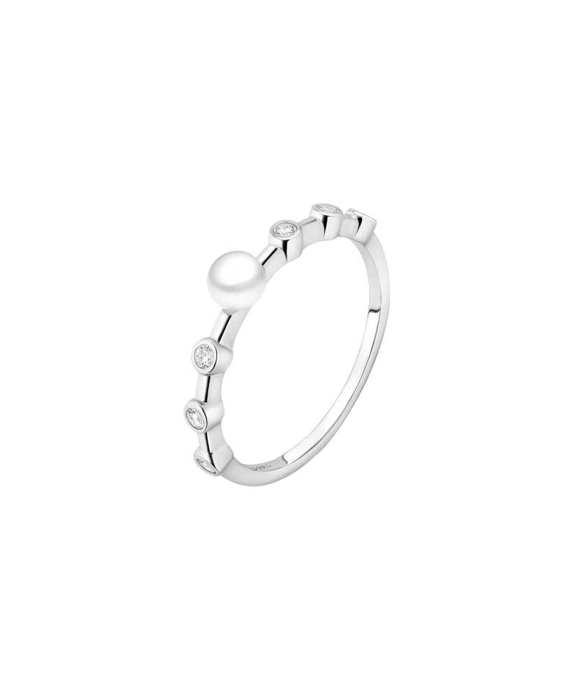 Sudraba gredzens ar pērlēm un cirkonijiem