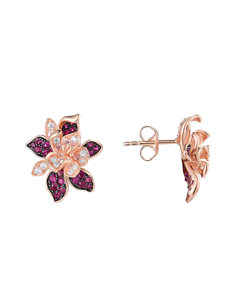 Позолоченные серебряные серьги с нано-сапфирами и цирконами