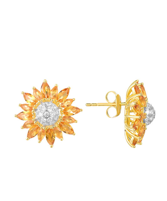 Серебряные позолоченные серьги со шпинелями и цирконами