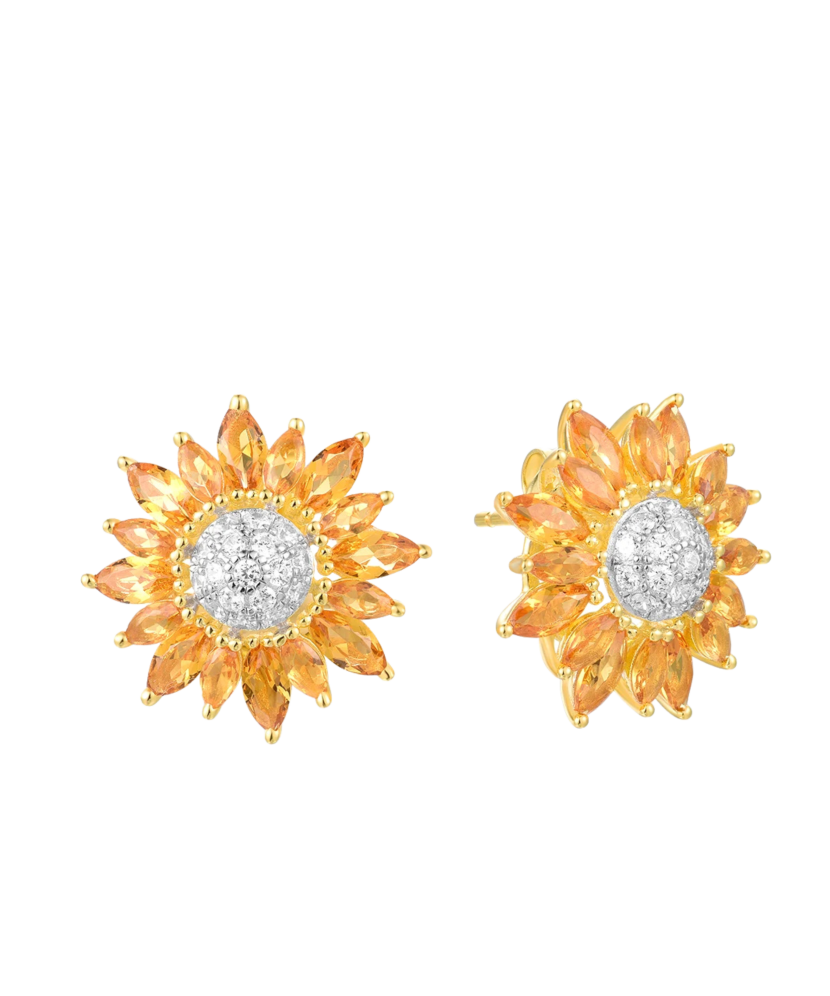 Apzeltīt sudraba auskari ar spineļiem un cirkoniem