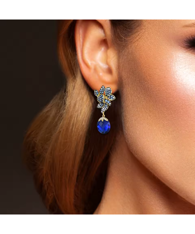 Apzeltīt sudraba auskari ar spineļiem un cirkoniem