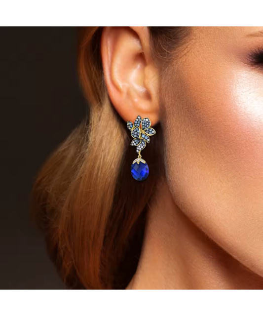 Серебряные позолоченные серьги со шпинелями и цирконами