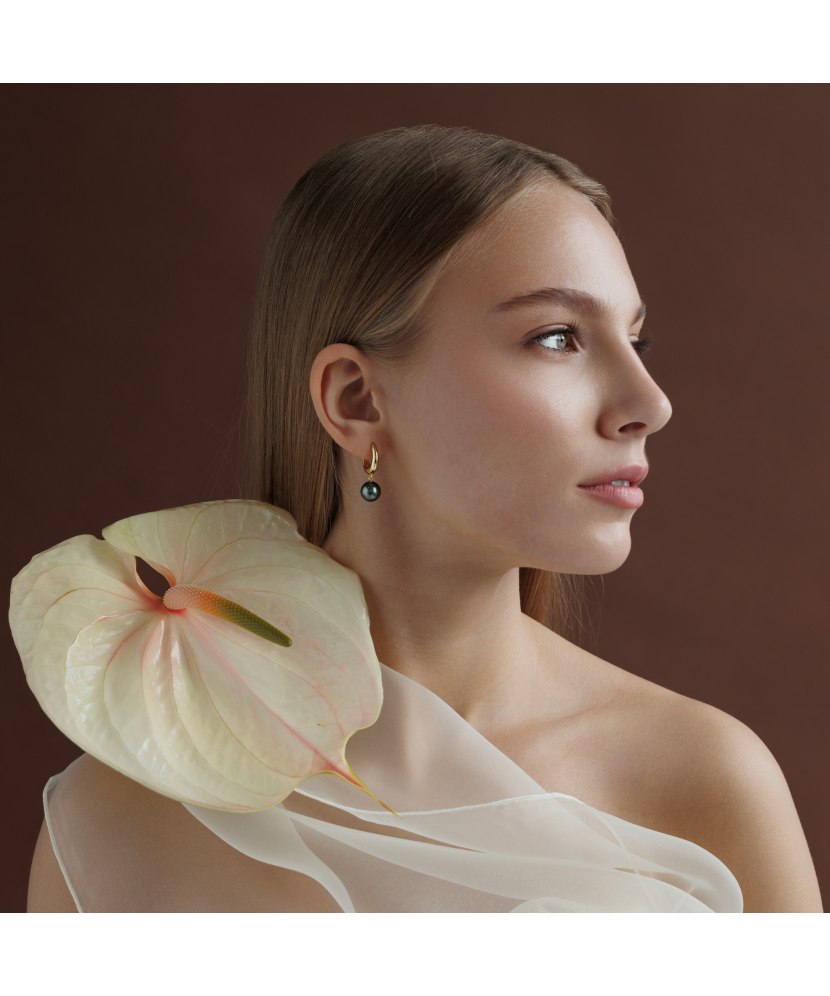 Apzeltīti sudraba auskari ar Taitijas pērlēm