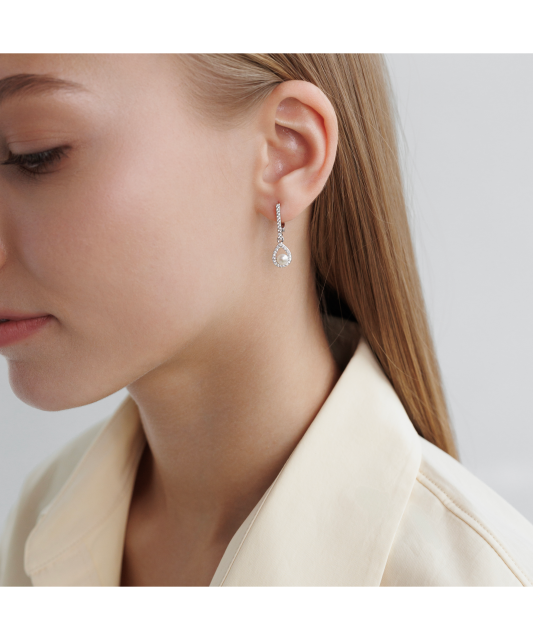 Sudraba auskari ar pērlēm un cirkonijiem