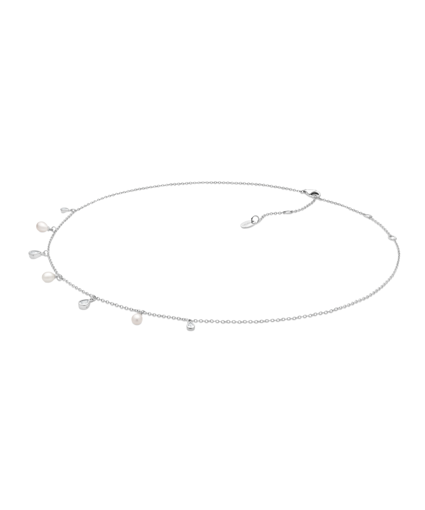 Sudraba ķēdīte ar pērļu piekariņu un cirkonijiem