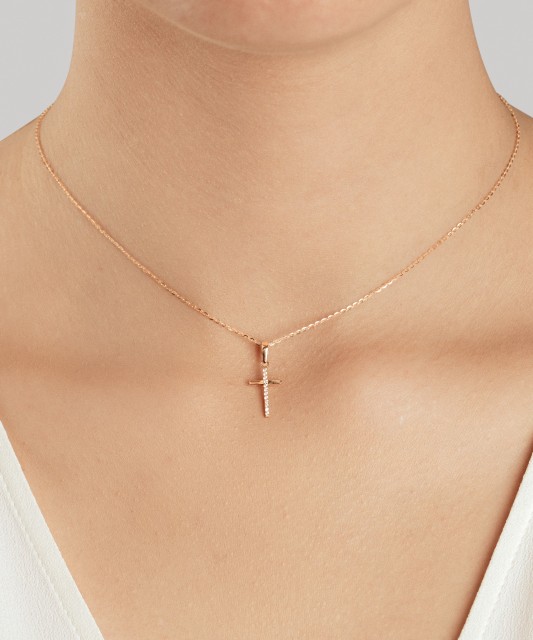 Zelta piekariņš ar cirkonijiem "Krustiņš"