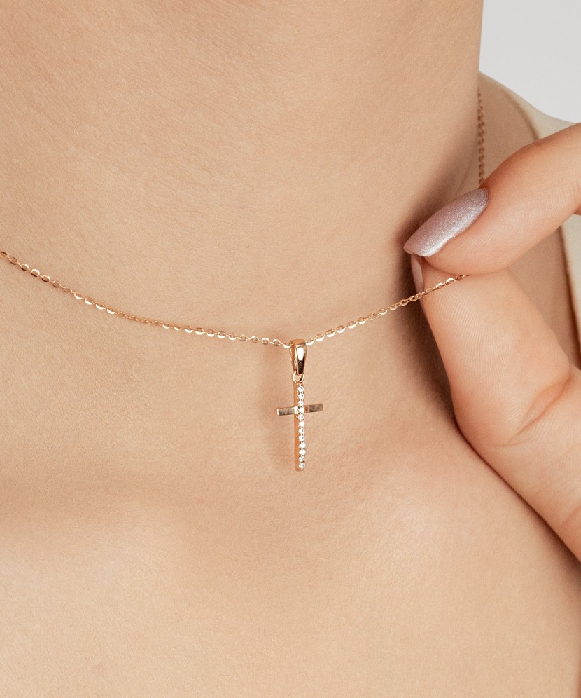 Zelta piekariņš ar cirkonijiem "Krustiņš"