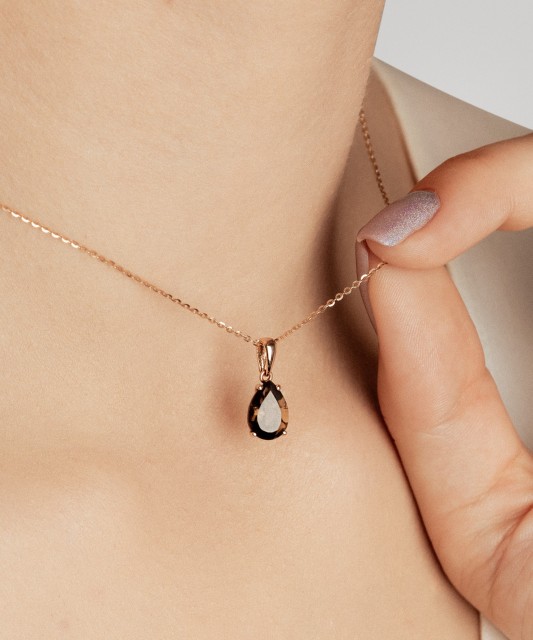 Золотой кулон/подвеска с дымчатым кварцем