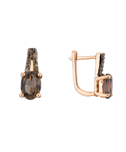 Золотые серьги с раухтопазом и коричневые бриллианты