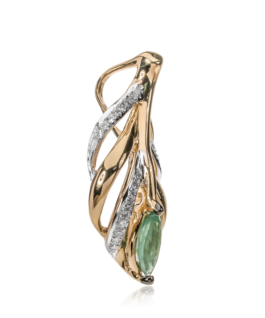 Dzeltenā zelta kulons ar dimantiem un smaragdu