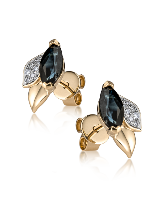 Dzeltena zelta auskari ar safīriem un dimantiem