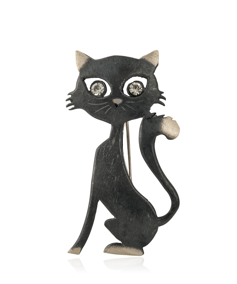 Sudraba piespraude ar kristāliem "Kaķis"