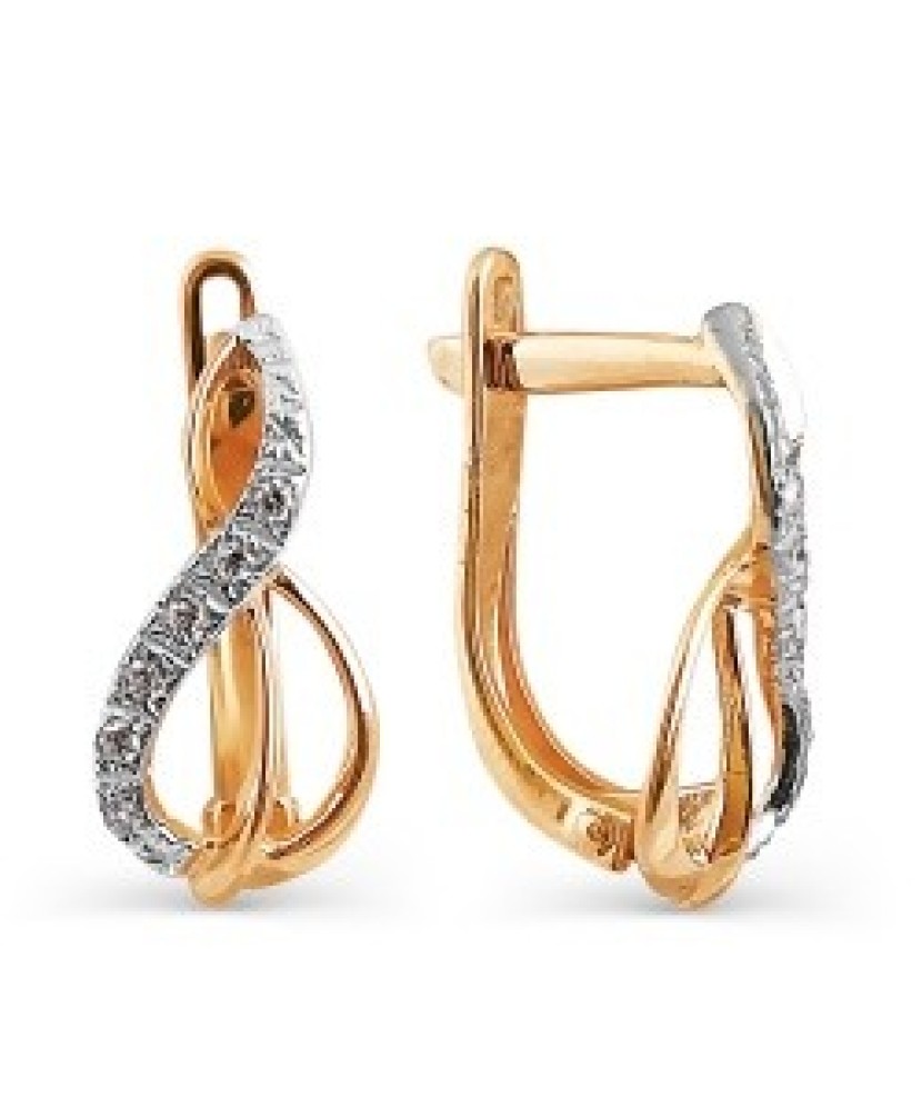 Золотые серьги с цирконами "Скрипичный ключ"